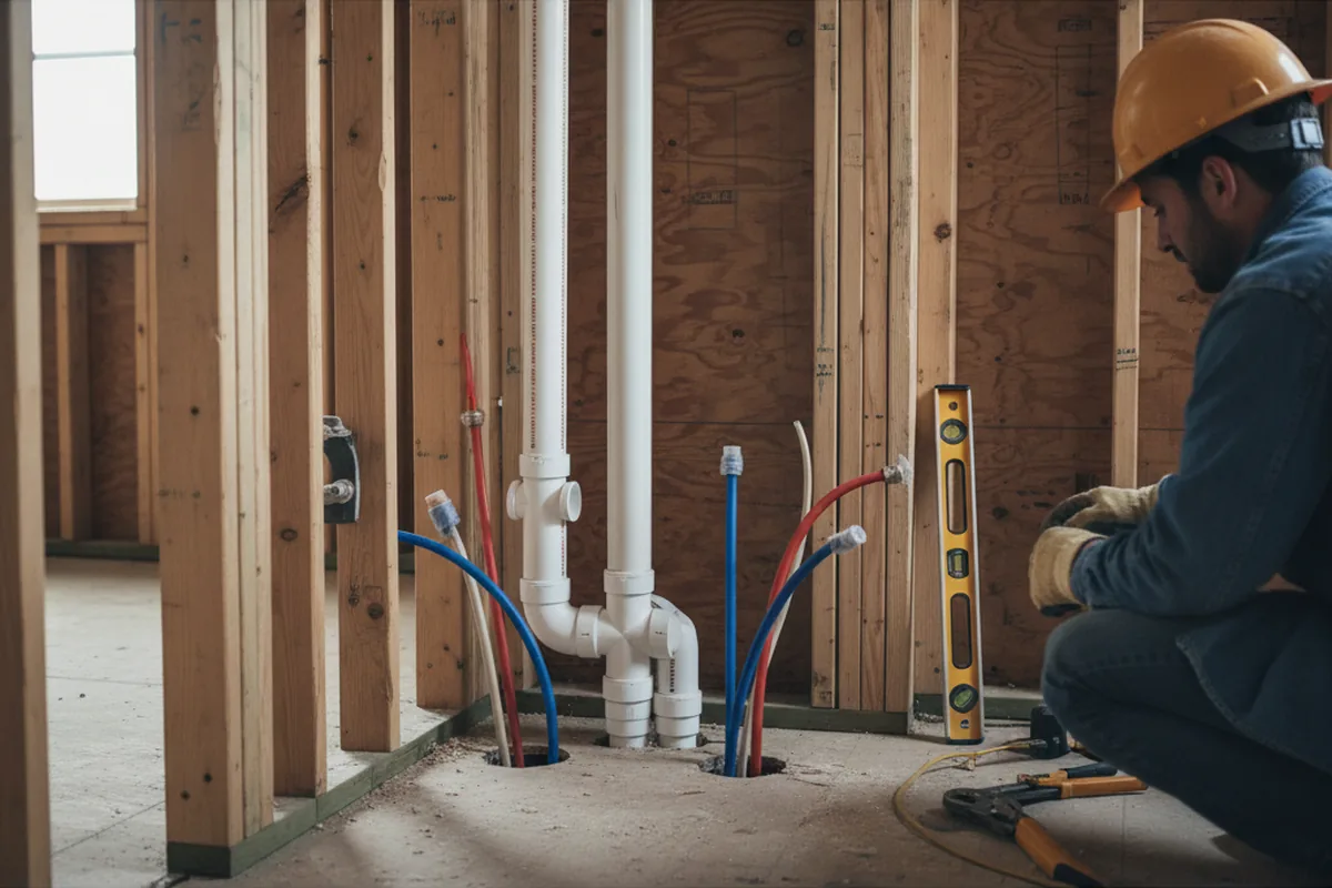 Drain and supply rough-in during Leak Detection in Linwood